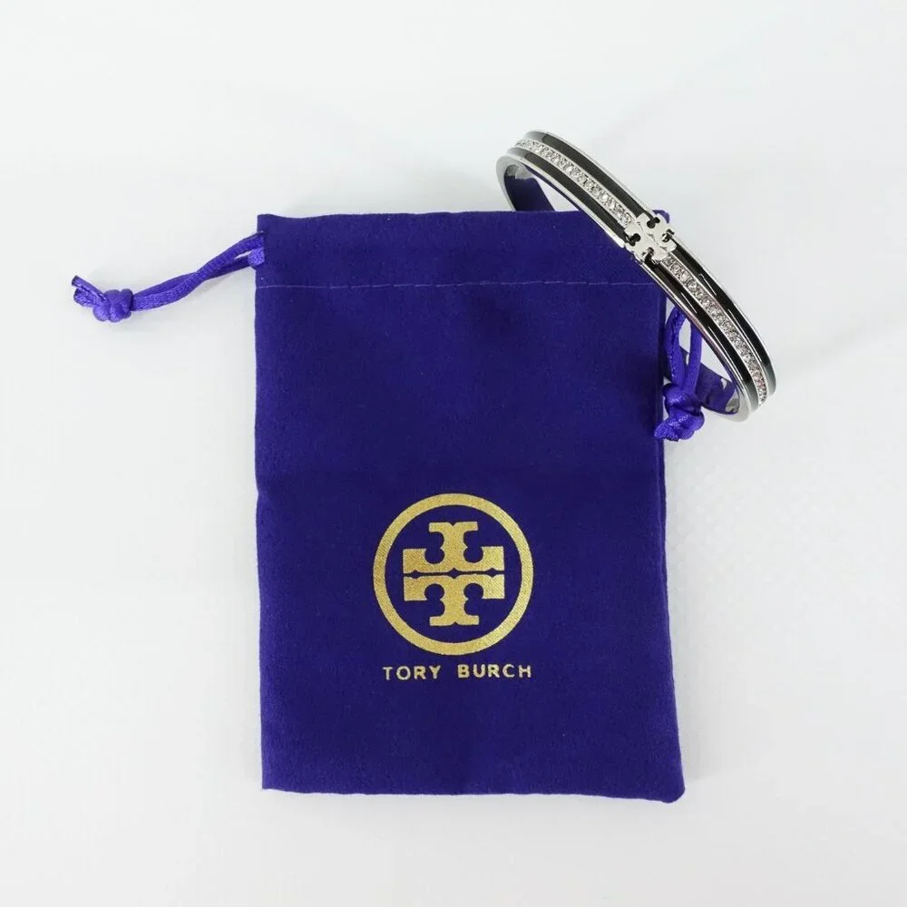 Tory Burch Kira Pave Enamel Hinge Bracelet Black/ Silver OS - Picture 11 of 14